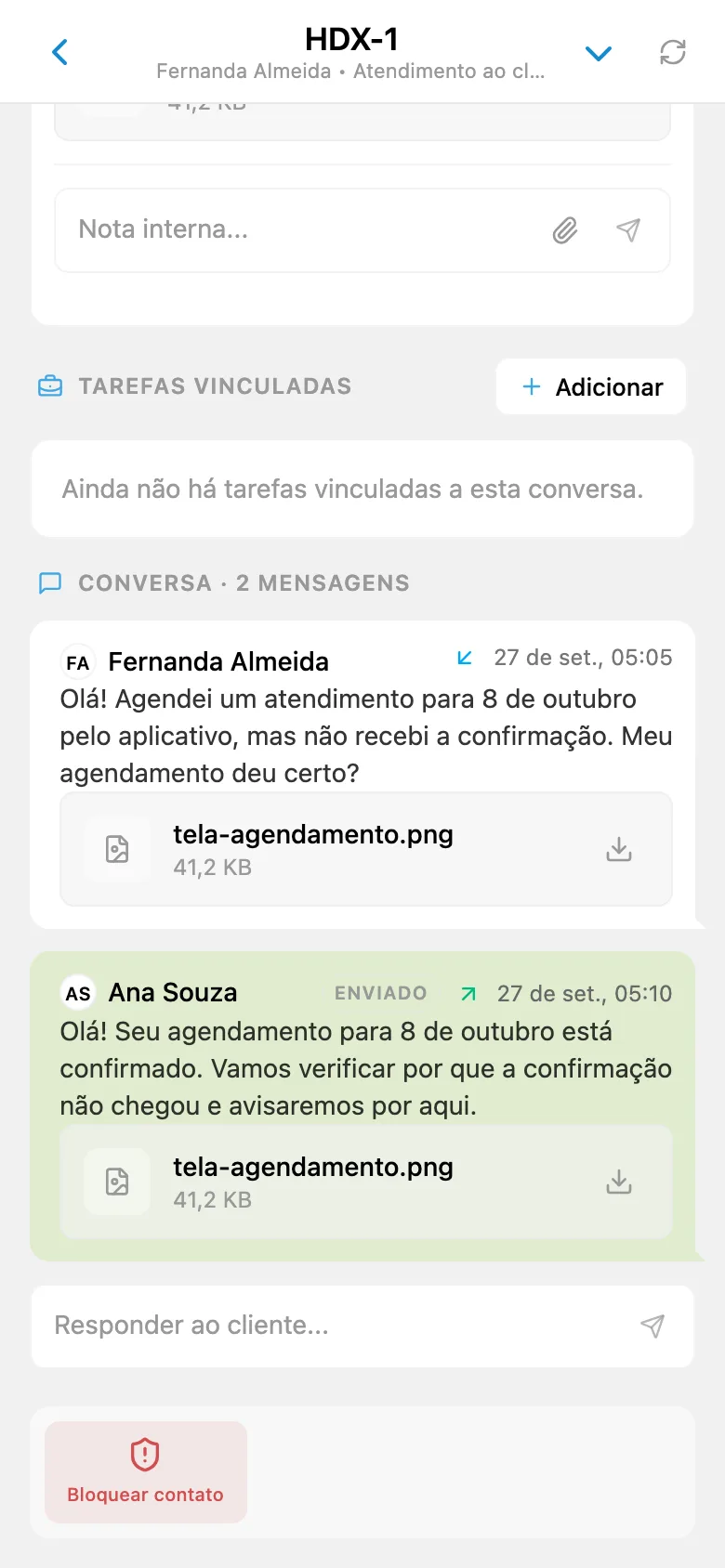 Resposta externa do HelpDesk ao cliente com um arquivo anexado