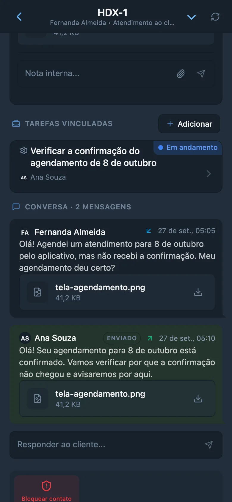 Solicitação de cliente no HelpDesk vinculada a uma tarefa da equipe