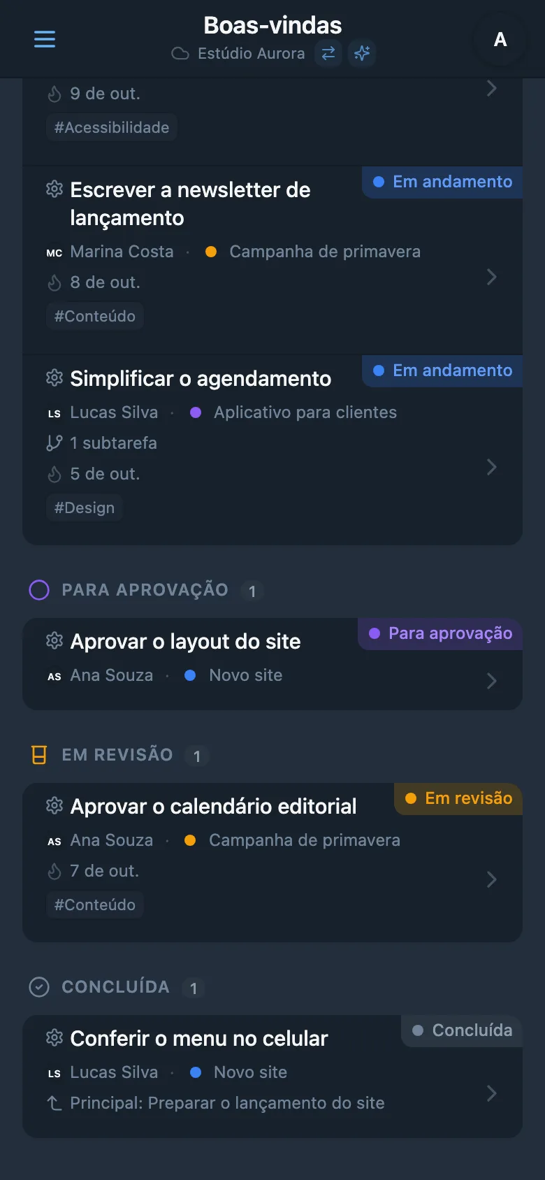 Quadro Kanban com status personalizados