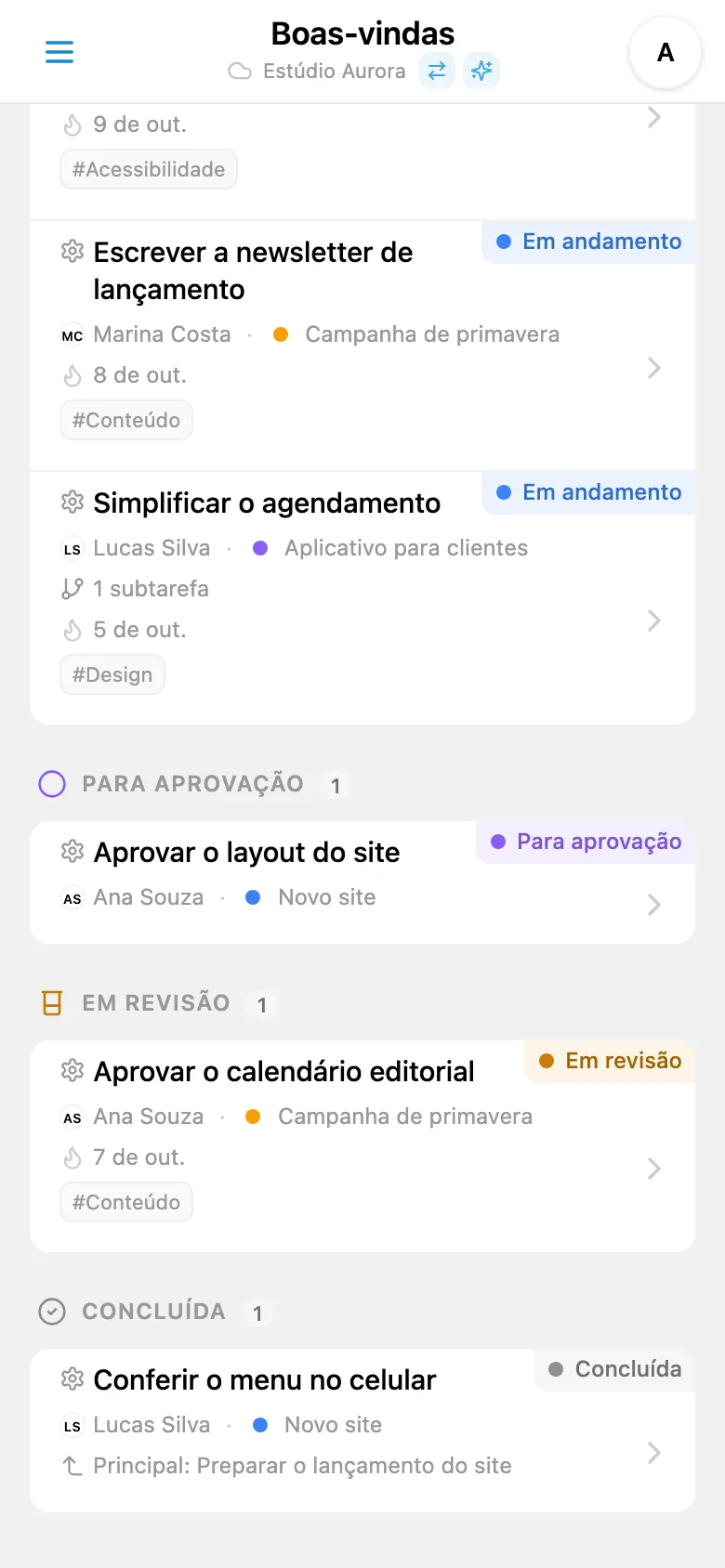 Quadro Kanban com status personalizados