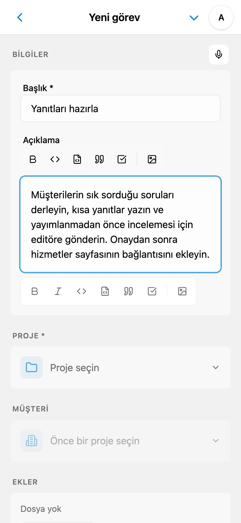 Sesli girişten sonra görev açıklamasını düzenleme