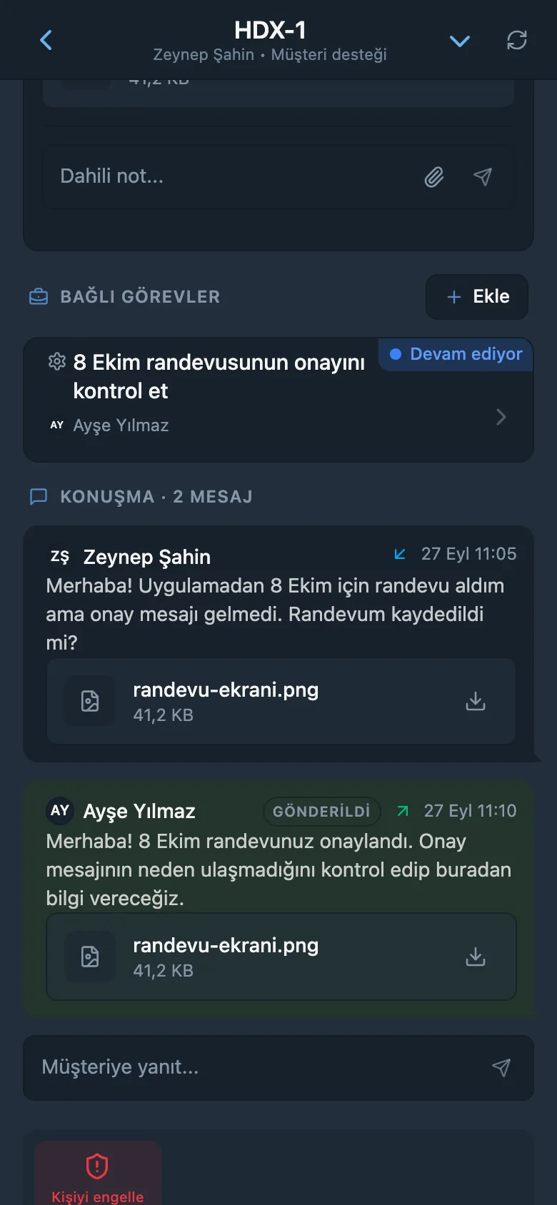 Ekip görevine bağlı HelpDesk müşteri talebi