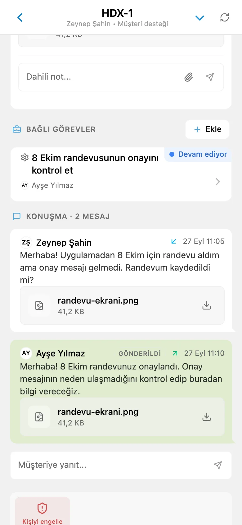 Ekip görevine bağlı HelpDesk müşteri talebi