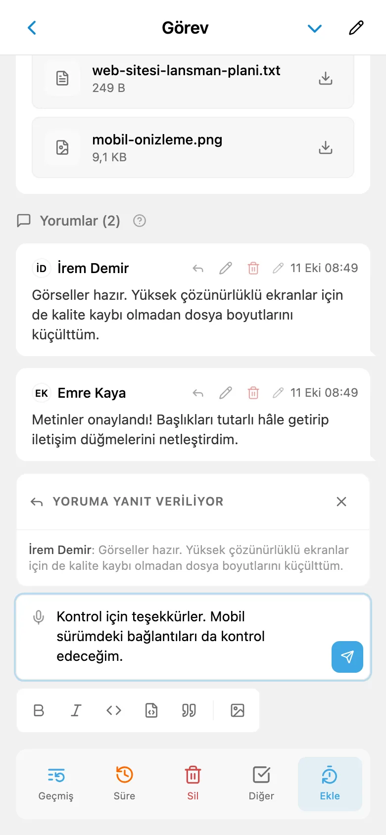 Ekip üyesinin yorumunu alıntılayan yanıt