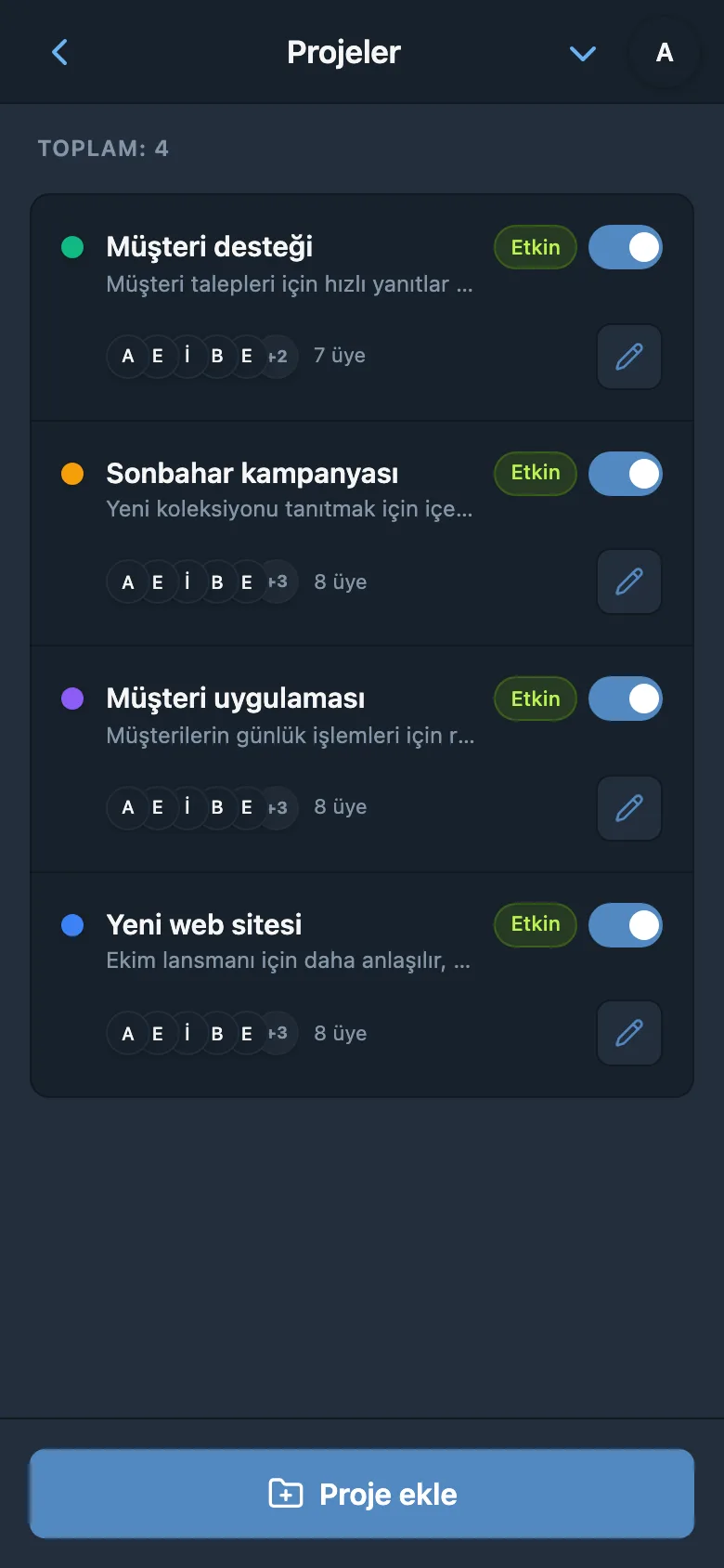 Stüdyonun web sitesi, müşteri uygulaması, sonbahar kampanyası ve destek projeleri