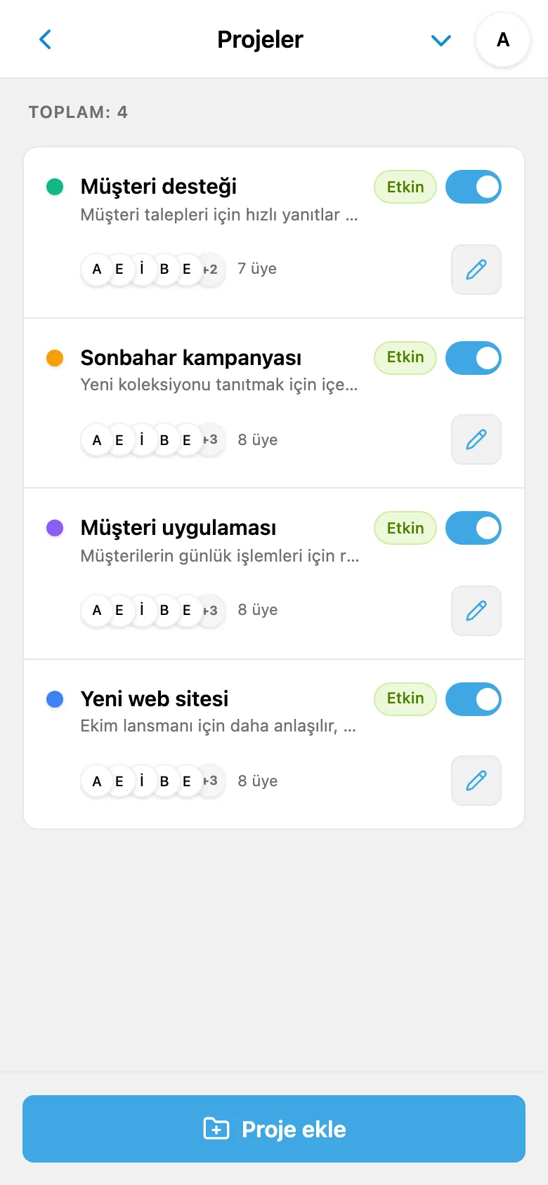 Stüdyonun web sitesi, müşteri uygulaması, sonbahar kampanyası ve destek projeleri