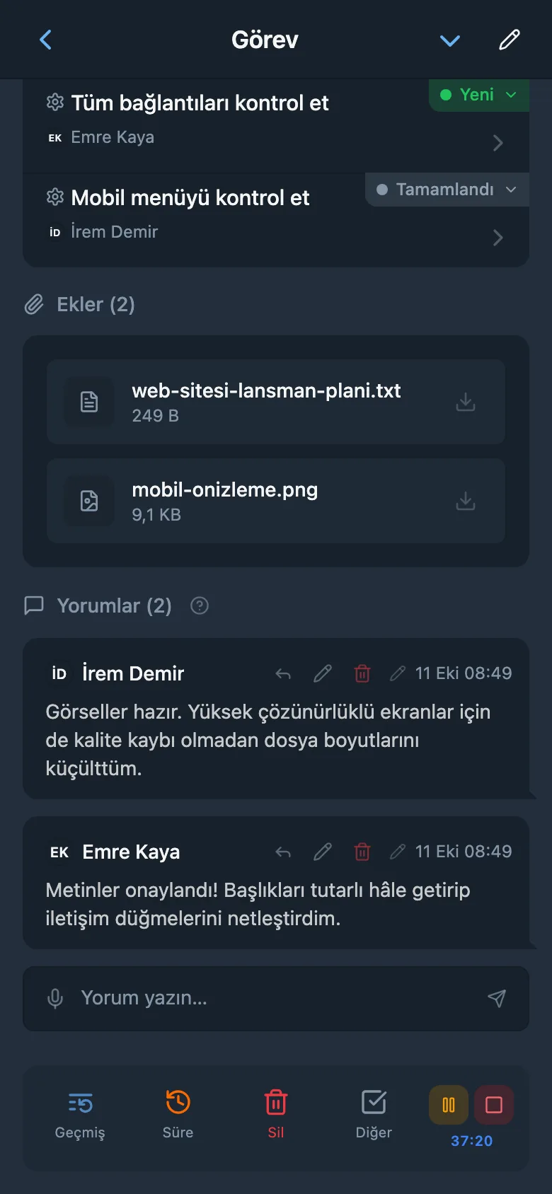 Görevde çalışan süre izleme zamanlayıcısı