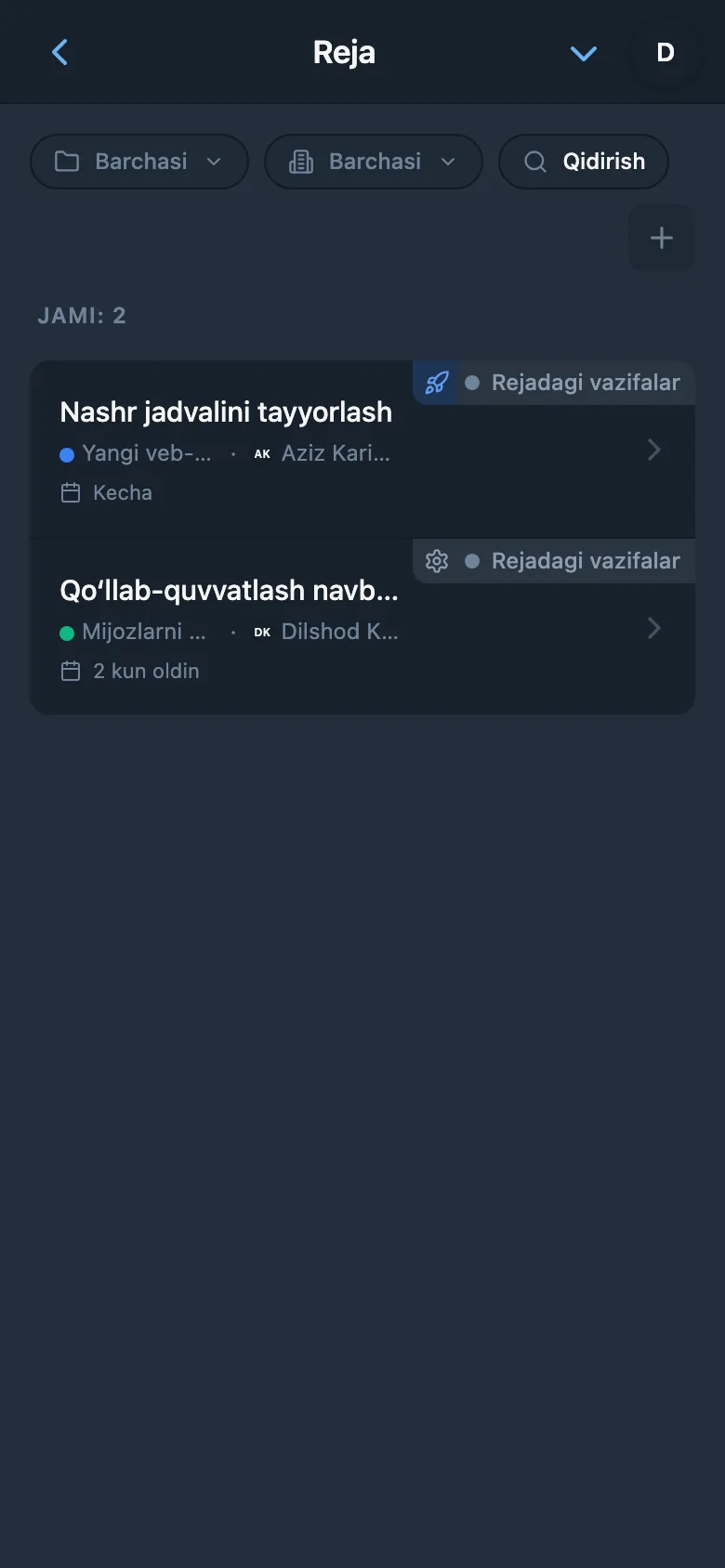 Hali boshlanmagan vazifalar ko‘rsatilgan loyiha backlogi
