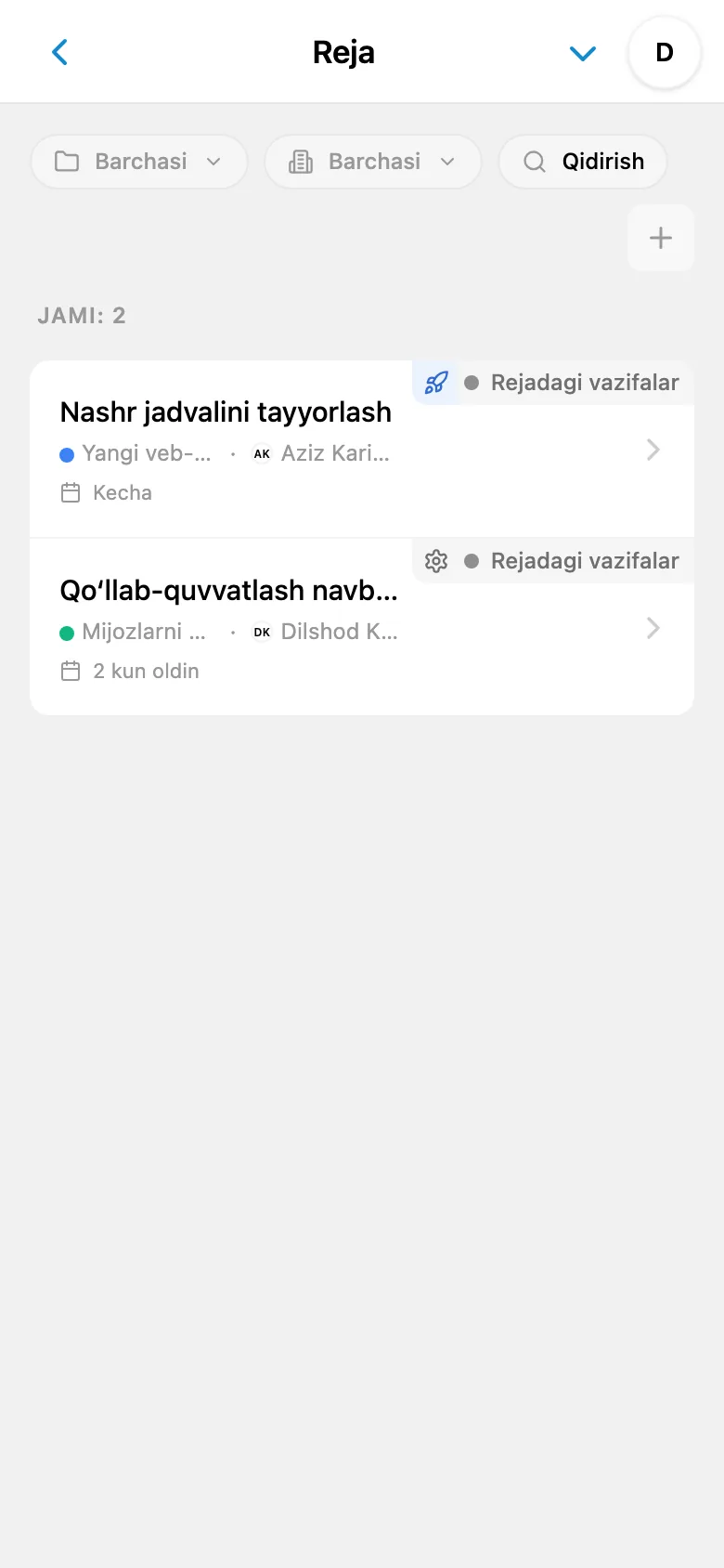 Hali boshlanmagan vazifalar ko‘rsatilgan loyiha backlogi