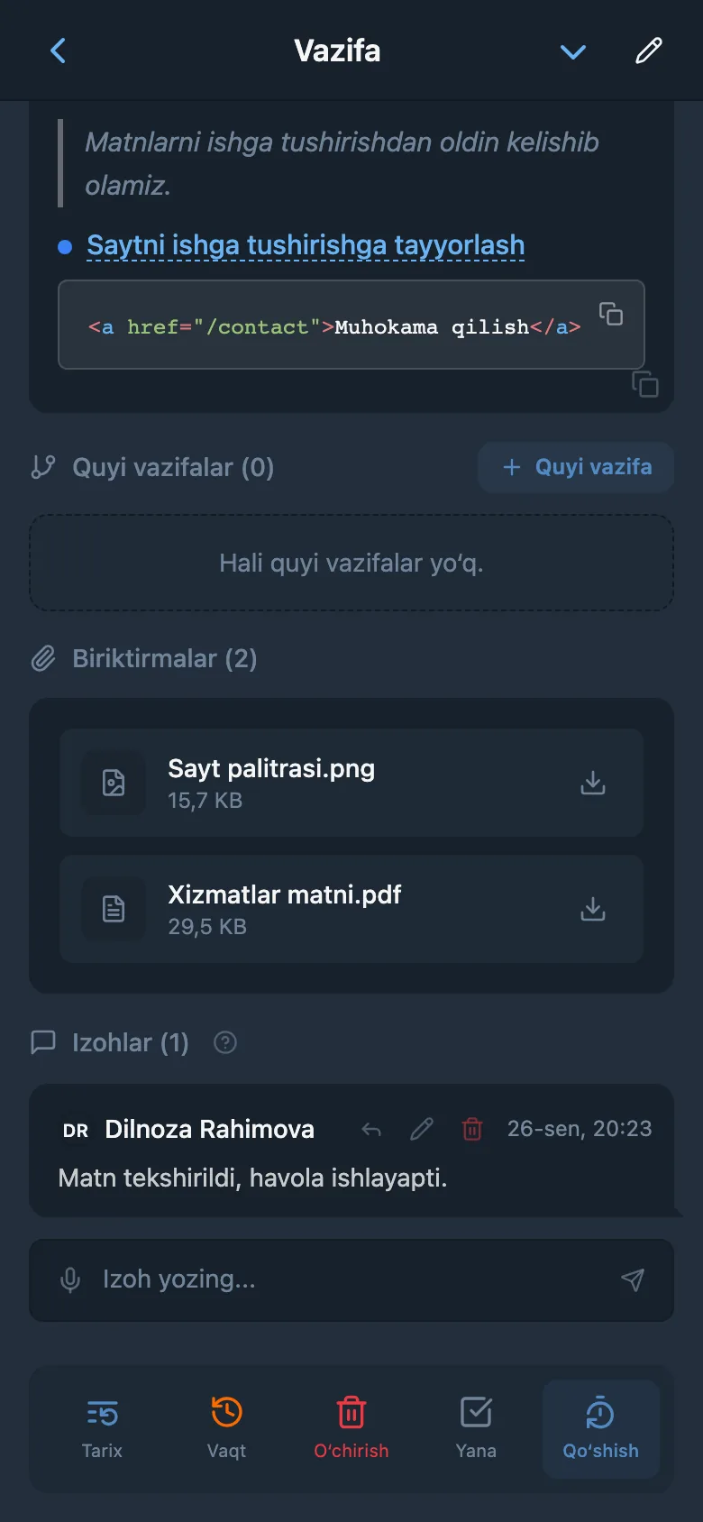 Vazifa kartasiga biriktirilgan fayllar