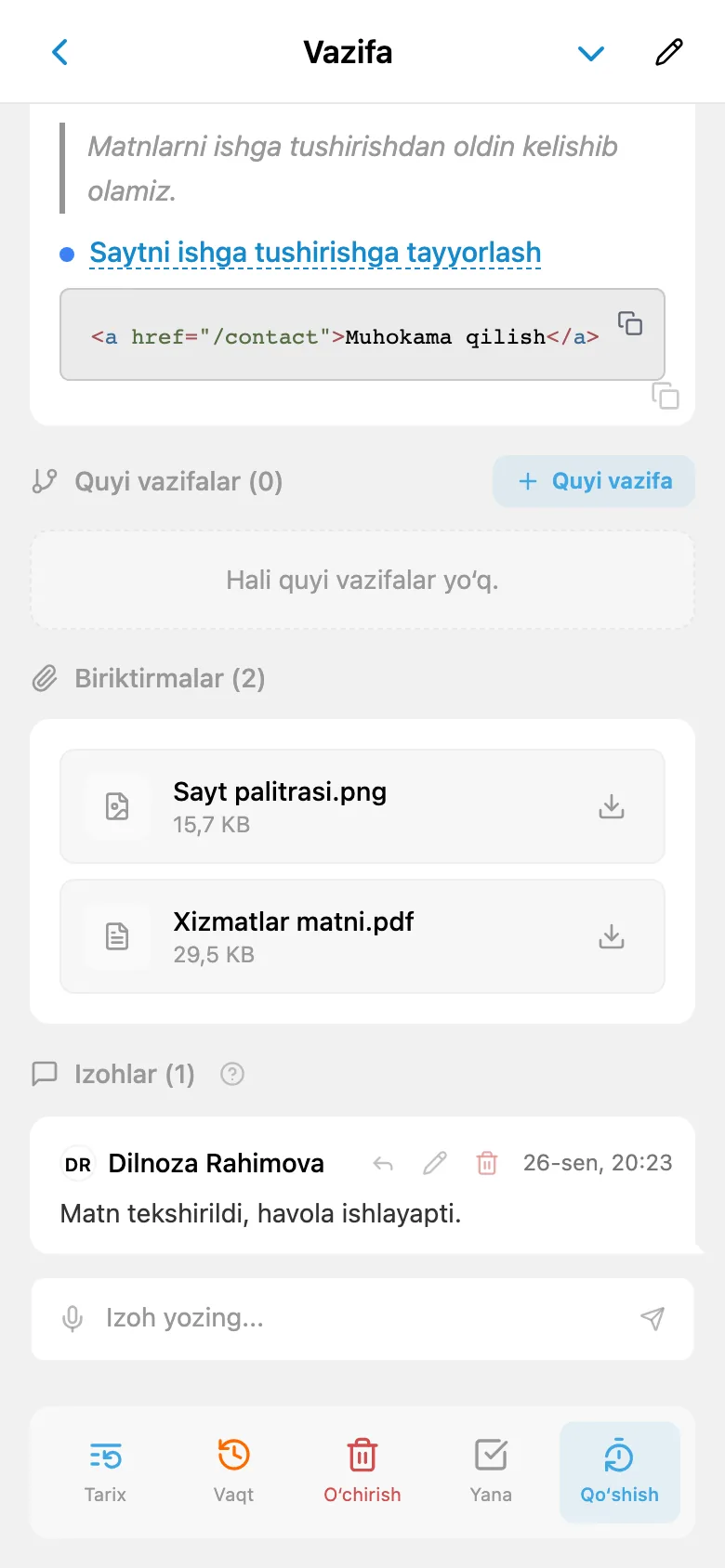 Vazifa kartasiga biriktirilgan fayllar